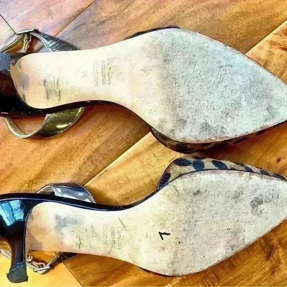 Boden Leopard/Cheetah Print With Black Patent Heels Slingback Pumps 41 (9 1/2) - Picture 8 of 10